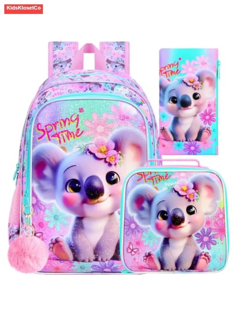 3PCS Girls Backpack Set with Lunch Box, Water Resistant School Bag